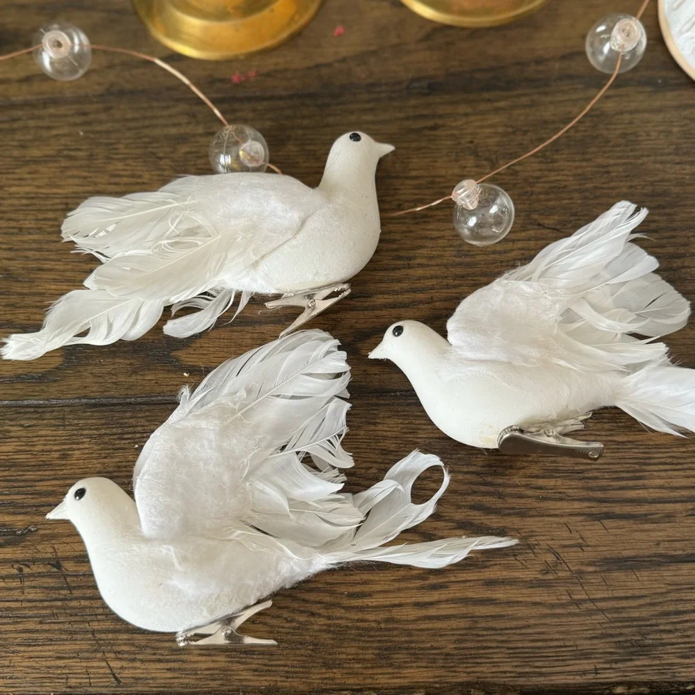 Lot 3 Vintage front Pottery Barn Doves Birds Feathered Christmas